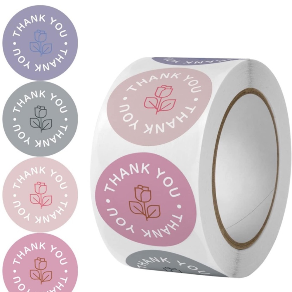 Roll of 500 pcs round self-adhesive Round Multicolor Thank You Stickers.